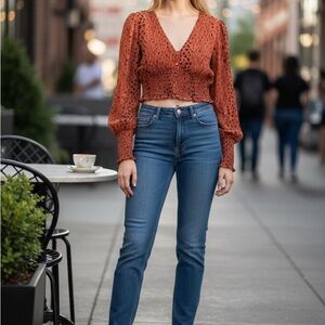 Storia Women's Size Small Smocked Cropped Top Button Front